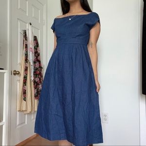 denim midi dress with open back UO